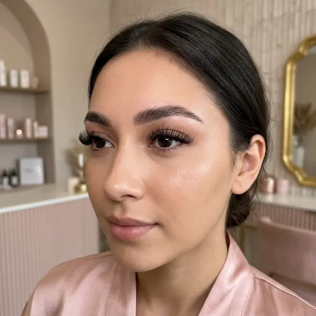 Beautiful eyelash extensions and brow lamination results