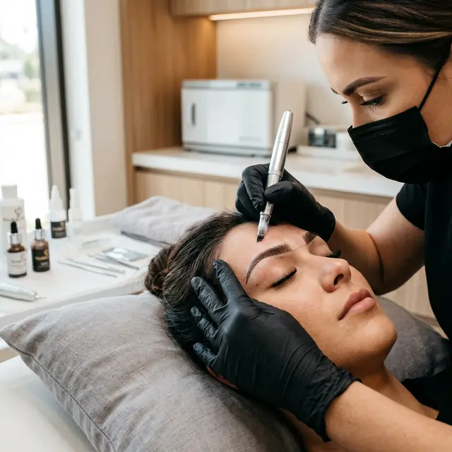 Eyebrow microblading semi-permanent tattoo procedure